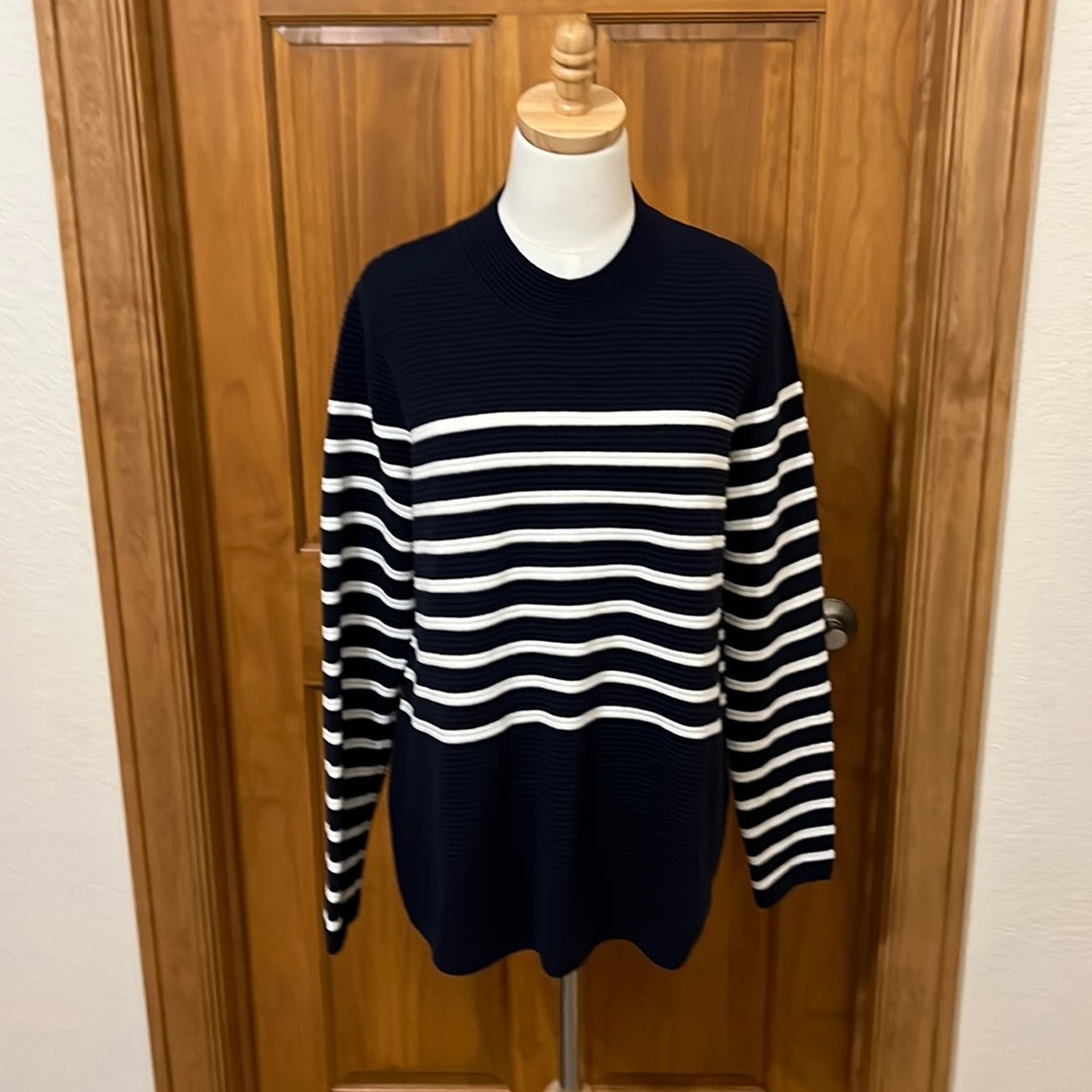 Joules Navy and White Striped Crew Neck Sweater